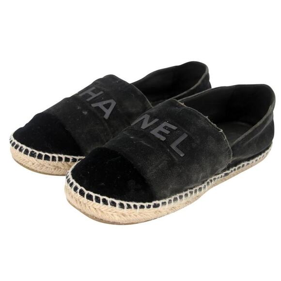 Chanel Espadrilles 39 Velvet Fabric Cc Logo Cap-toe Flats CC-0402N-0091 - Picture 4 of 11